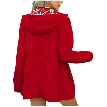 Women's Autumn Hooded Jacket Reversible Printed Casual Coat with Pockets Multicolour Streetwear S-2XL Matching Clothing