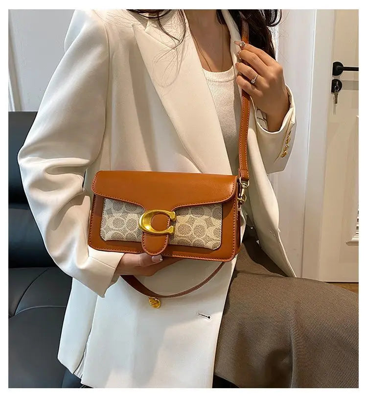 Luxury C Buckle Tabby Shoulder Bag Women Vintage Print Leather Underarm Bag 2 Removable Straps Crossbody Small Square Handbag La