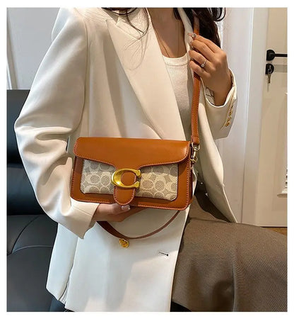 Luxury C Buckle Tabby Shoulder Bag Women Vintage Print Leather Underarm Bag 2 Removable Straps Crossbody Small Square Handbag La