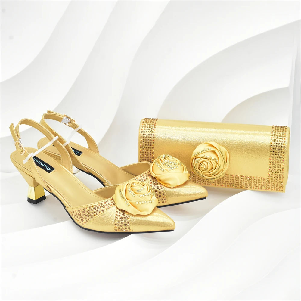 Women Nigerian Italian Shoes and Bags Set Decorated with Handmade Flowers Bag and Shoe Set Women Luxury 2026 High Heels Pumps