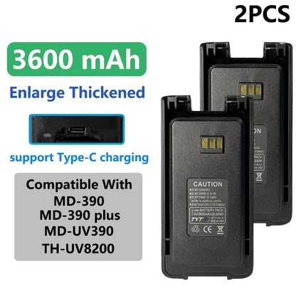 MD-390 Original Battery Enlarge Thicker Battery USB-C Charge 3600mAh Compatible With MD-UV390 MD-390Plus TH-UV8200 Walkie Talkie