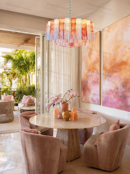 The Pink Love Glass Art Round 50-100cm Dimmable LED Chandelier Hanging Lamps Lustre Suspension Luminaire Lampen For Living Room