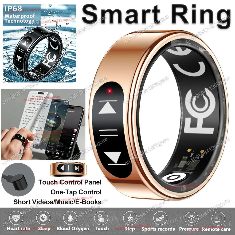Smart Ring Video Controls,Sswipe up/down to turn pages,Music controls,Heart Rate Blood Oxygen Monitor,5ATM Waterproof Rings 2026