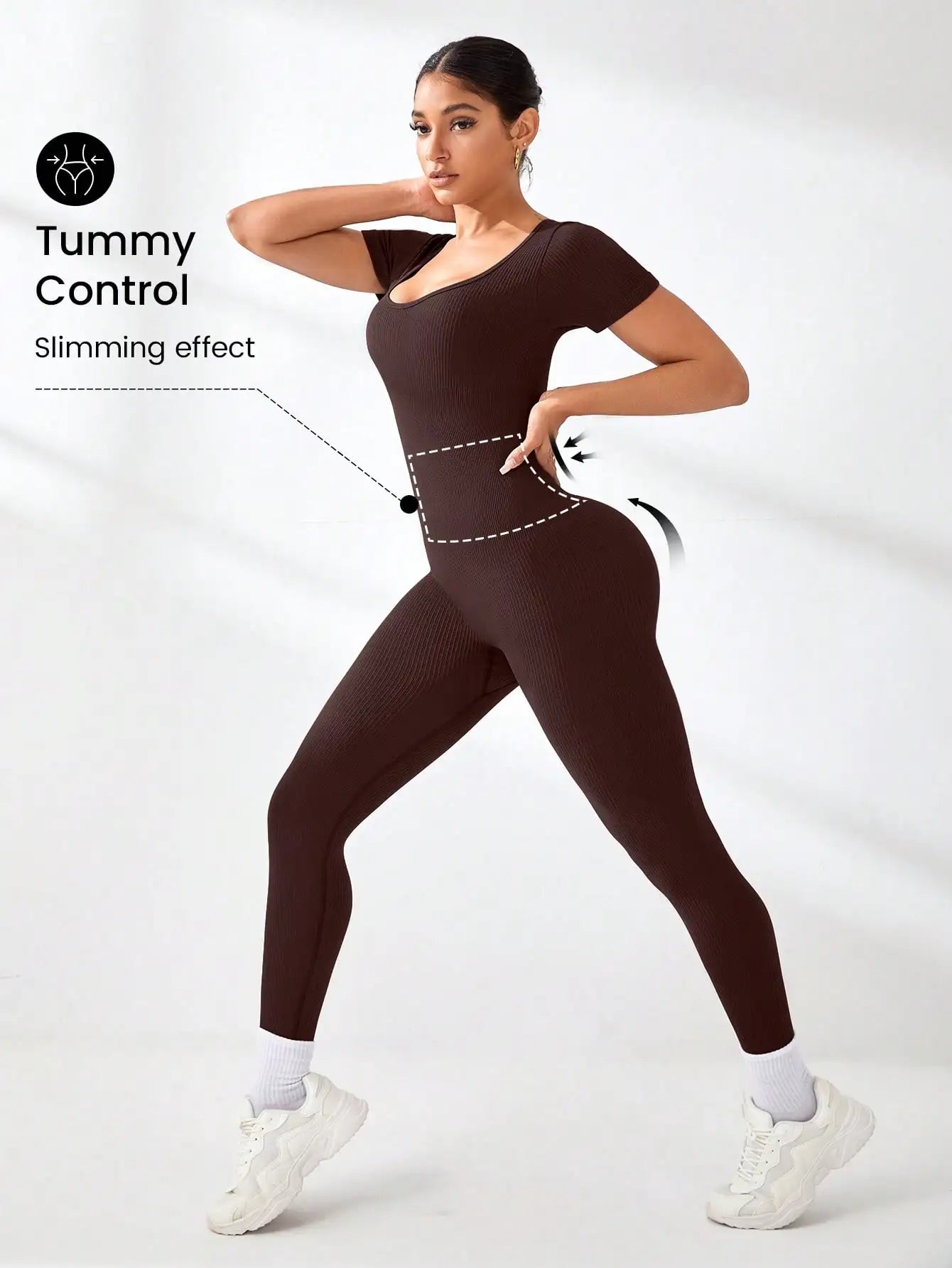 Women's Slimming Sexy Yoga Sports Jumpsuit Spring Summer Threaded Square Collar Lifting Buttocks Design Comfortable Active Wear
