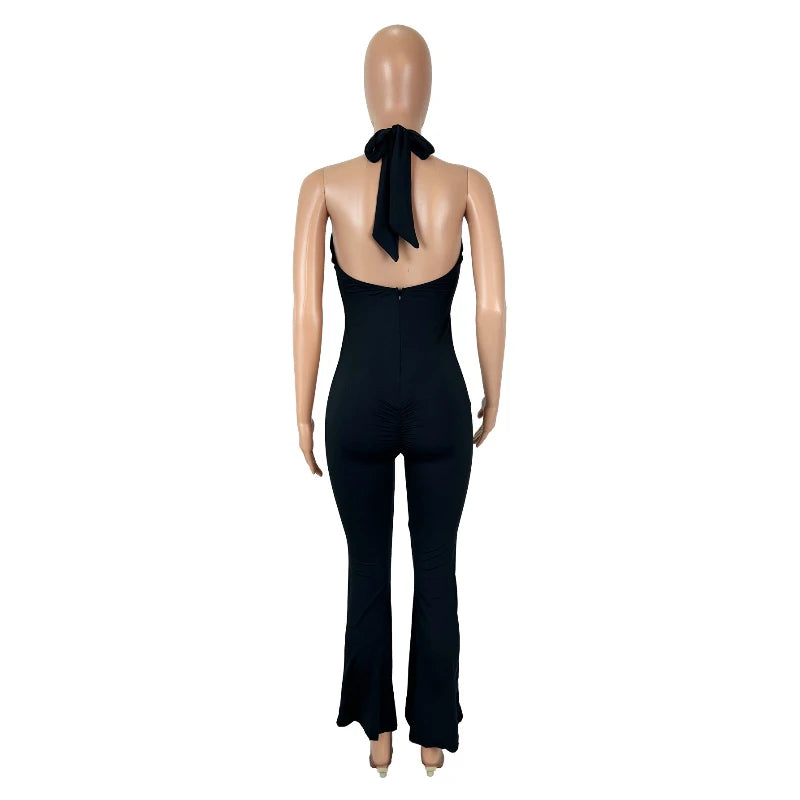 Summer Sexy Backless Halter Black Jumpsuit Rompers Women Bodycon Club Party Outfit Overall Date Outfit Women