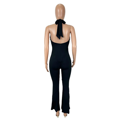 Summer Sexy Backless Halter Black Jumpsuit Rompers Women Bodycon Club Party Outfit Overall Date Outfit Women