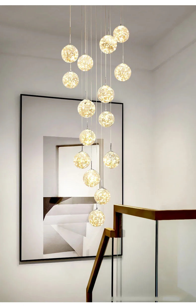 Starry Sky Staircase Lamp Long Chandelier Nordic Design Duplex Corridor Light Luxury Creative Pendant Lights Apartment Hall