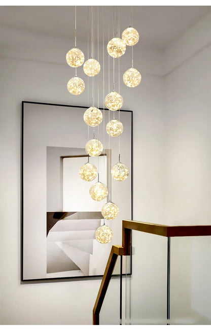 Starry Sky Staircase Lamp Long Chandelier Nordic Design Duplex Corridor Light Luxury Creative Pendant Lights Apartment Hall