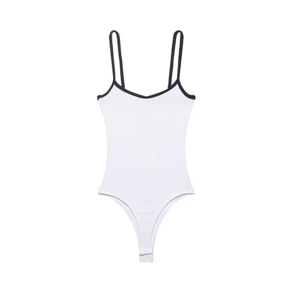 Women's Bodysuit 2026 New Fashion Spring Summer Color-block Trim Jumpsuit for Women Chic Personality Spaghetti Strap Bodysuit