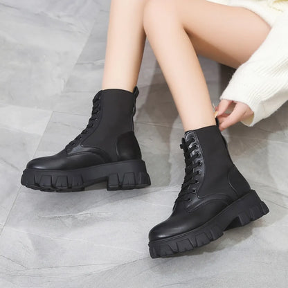 Platform New Women Boots Motorcycle Shoes Woman Leather Minimalist Classic Punk Female Goth Shoes Casual Boots Women Mary Jane