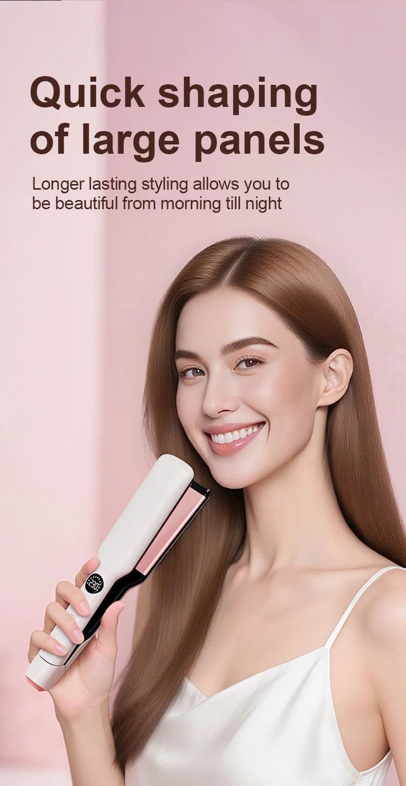 Professional Hair Straightener with Oil Coating Wide Plates–60W Fast Heating,Care for Frizzy,PTC Technology for Smooth Styling