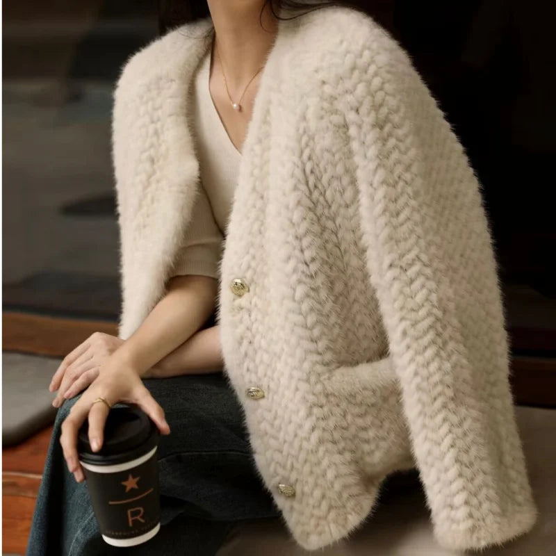 Autumn Winter Real Short Mink Fur Coat Thick Warm Soft Hand-Woven Mink Fur Coat Women Elegant Luxury Chic Fluffy Fur Jacket 2026