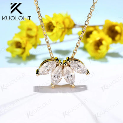 Kuololit 1CTW Marquise Cut Moissanite Necklaces for Women Solid 10K 14K 18K 925 Sliver Leaves Pendant with Chain for Engagement