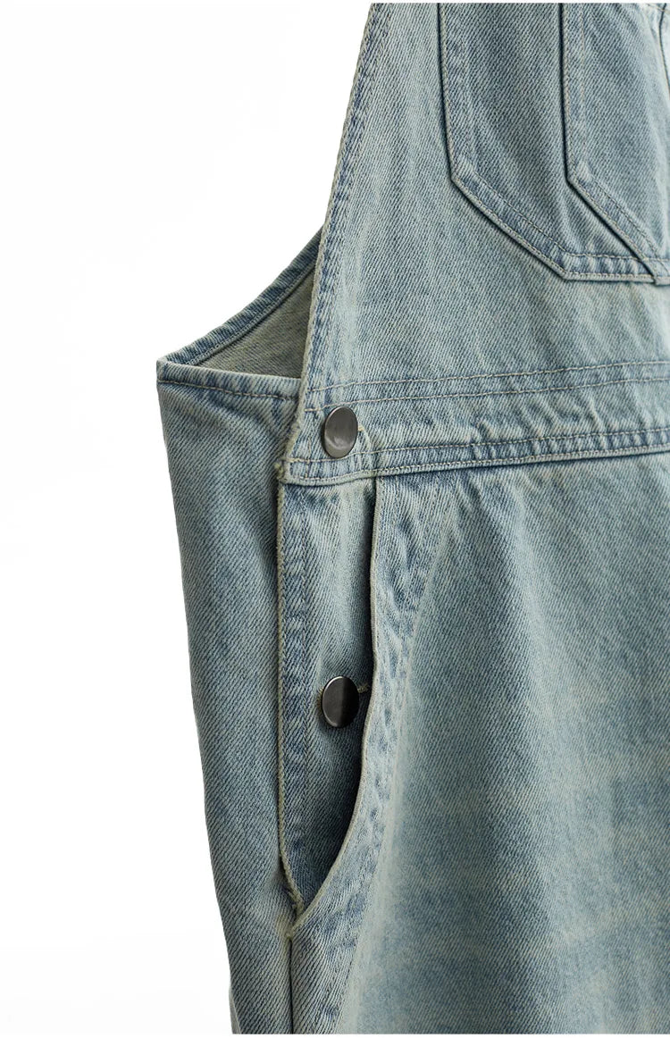 Age-Reducing, Laid-Back Style~ Women's Washed Light Blue Denim Overalls, Versatile Slim-Fit Straight-Leg Jumpsuit