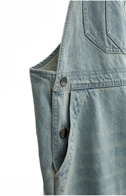 Age-Reducing, Laid-Back Style~ Women's Washed Light Blue Denim Overalls, Versatile Slim-Fit Straight-Leg Jumpsuit