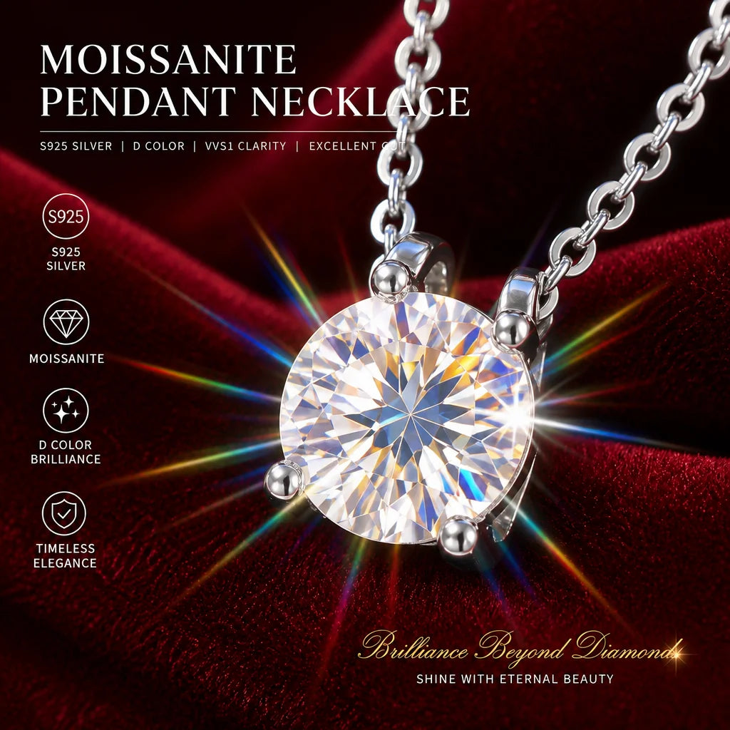 Luxury 1 Carat Moissanite Necklace Pendant D Color VVS1 S925 Sterling Silver Chain Women Engagement Wedding Jewelry With GRA