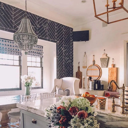 Blue Grey Wooden Beads 8 Lights Chandeliers For Foyers Vintage White Chandelier Lighting Bedroom Living Room Boho Pendant Light