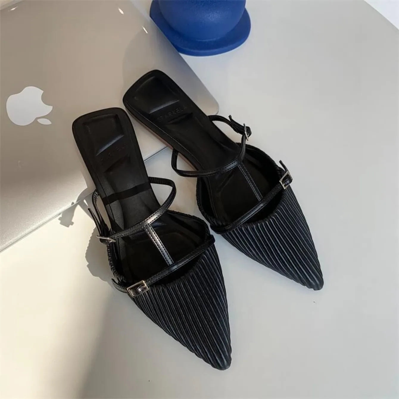 2025 New Women's Shoes Fashionable Slippers with Double Buckles Lazy Pointed Toe Elegant Women's Shoes Luxury Design Sandals