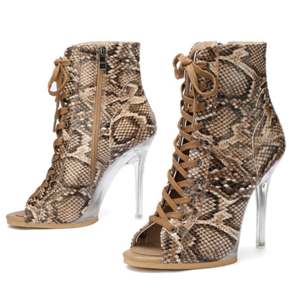 Transparent High Heels Jazz Dance Shoes Sexy Peep toe Luxury Silver Gold Pink Red Heeled Outdoor Party Ankle Boots for Women