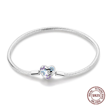 Silver 925 Bracelet Original Bracelets Colorful Zircon Heart Flower Cat Snake Chain For DIY Charms 17-20CM Luxury Jewelry Gifts