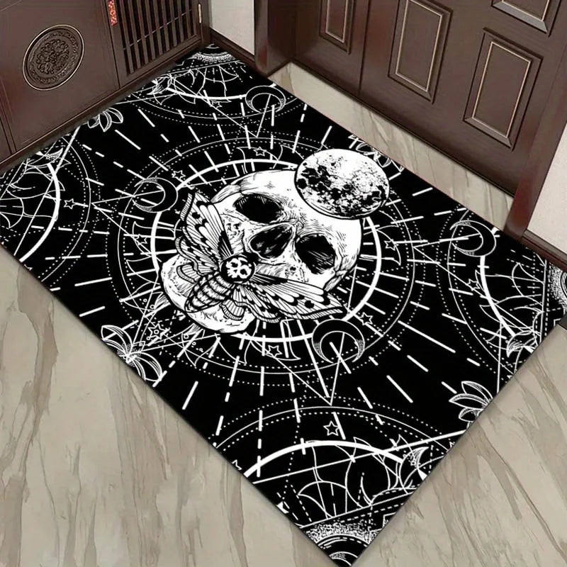 3D Gothic Skull Moth Print Rug High Quality Non Slip Mat For Patio Garden Living Room Indoor Outdoor Decor Carpet