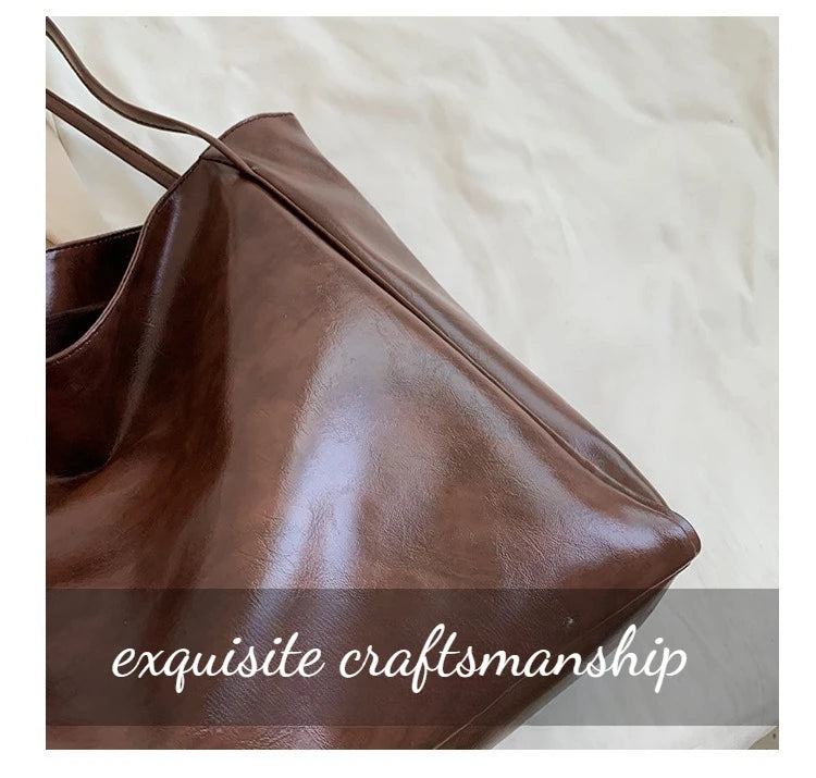 Personalized Name Embroidery Women's Large Tote Bag Brown Faux Leather Shoulder Handbag Vintage Soft Casual Bag for Work Travel