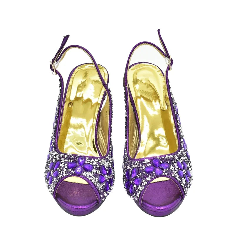 Nigerian Shoes and Matching Bags Sales in Women Matching Shoes and Bag Set for Party Rhinestone Wedding Shoes for Women Bride