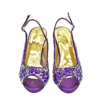 Nigerian Shoes and Matching Bags Sales in Women Matching Shoes and Bag Set for Party Rhinestone Wedding Shoes for Women Bride