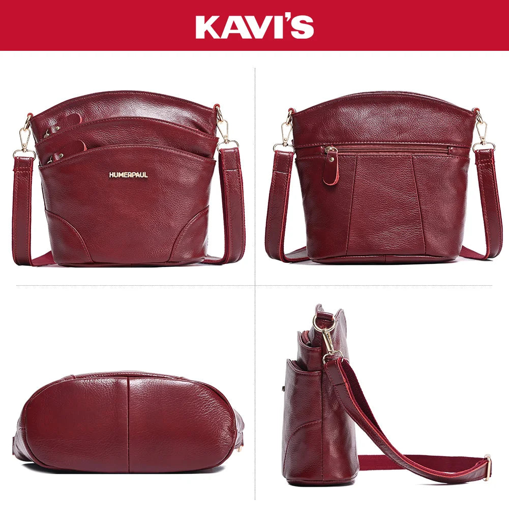 100% Genuine Leather Women Messenger Bags Casual Cell Phone Purse with Adjustable Strap Multiple Pockets Crossbody Shoulder Bag