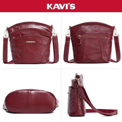 100% Genuine Leather Women Messenger Bags Casual Cell Phone Purse with Adjustable Strap Multiple Pockets Crossbody Shoulder Bag