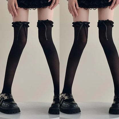 1/2/3pairs Japanese Lolita Jk Knee High Long Sock Black White Bow Ribbon Stockings Sexy Lace Thigh High Socks Sweet Cute Hosiery