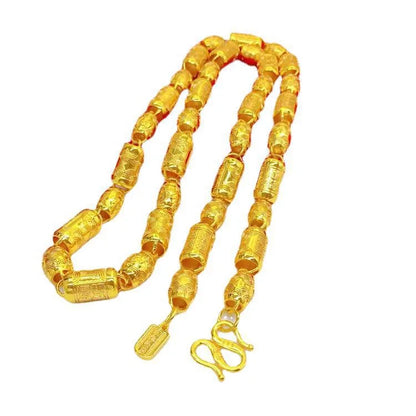 24K real gold hollowed out men's necklace with M buttons, men's boutique 9999 cylindrical necklace, light pearl gold jewelry
