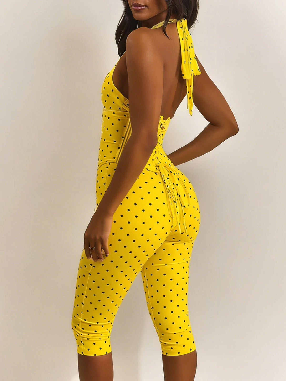 Sexy Backless Dot Print Jumpsuit Women Summer One Pieces Bodycon Jumpsuits Rompers Club Birthday Party Outfits Fashion Playsuit