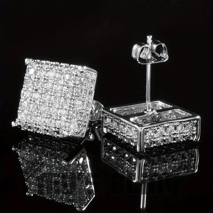Fashion Silver-Color Square Classic Zircon Ear Studs For Men Women Fashion Shiny Faux Studs Earrings Jewelry Gift For Friends