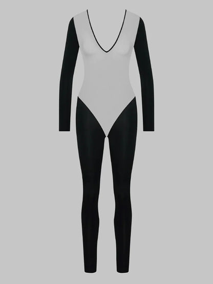 Summer Slim Fit Midi One-piece Women's Sexy Sheer Mesh Insert Long Sleeve High Neck Black Bodycon Party Clubwear One-piece Pants