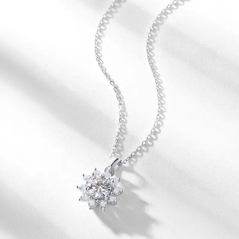 Moissanite sunflower Pendant Women's 925 Silver Necklace Comes with a GRA Certificate Perfect for Anniversaries and Parties