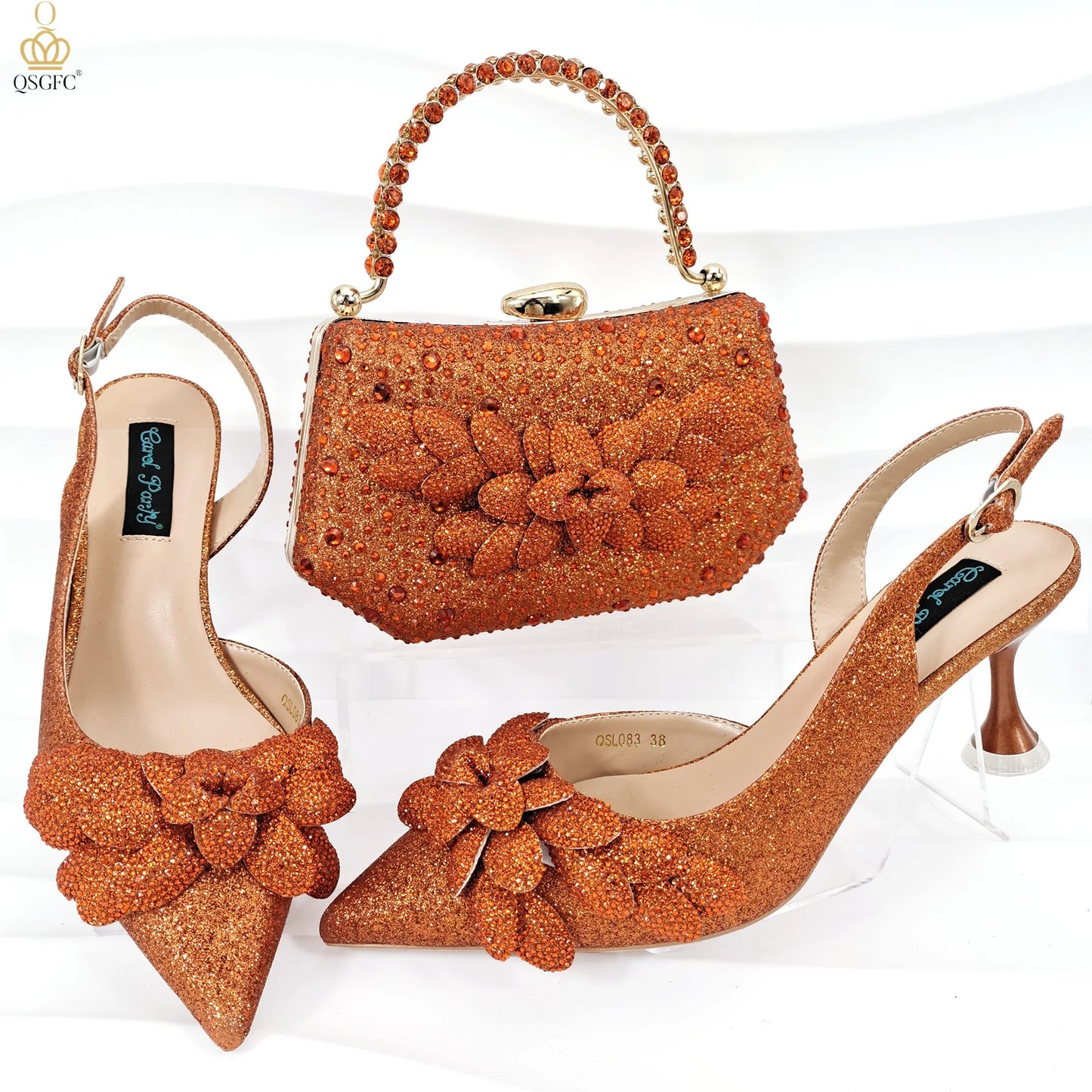 Nigerian Banquet Shoes and Bags African Fashion Peach Ladies Matching Shoes and Bags Pointed Toe High Heels Wedding Party