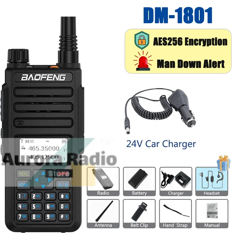 Baofeng DM-1801 DMR Walkie Talkie AES256 Man Down VHF UHF Digital & Analogy Dual Time Slot Roaming Recording 1024 Channel Radio