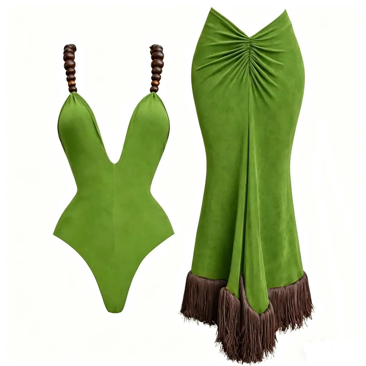 Beads 2Pcs Halter Swimsuit 2026 New Bandeau Biquini Sexy Bikini Women Swimwear Push Up Bathing Suits Female Long Skirt Beachwear