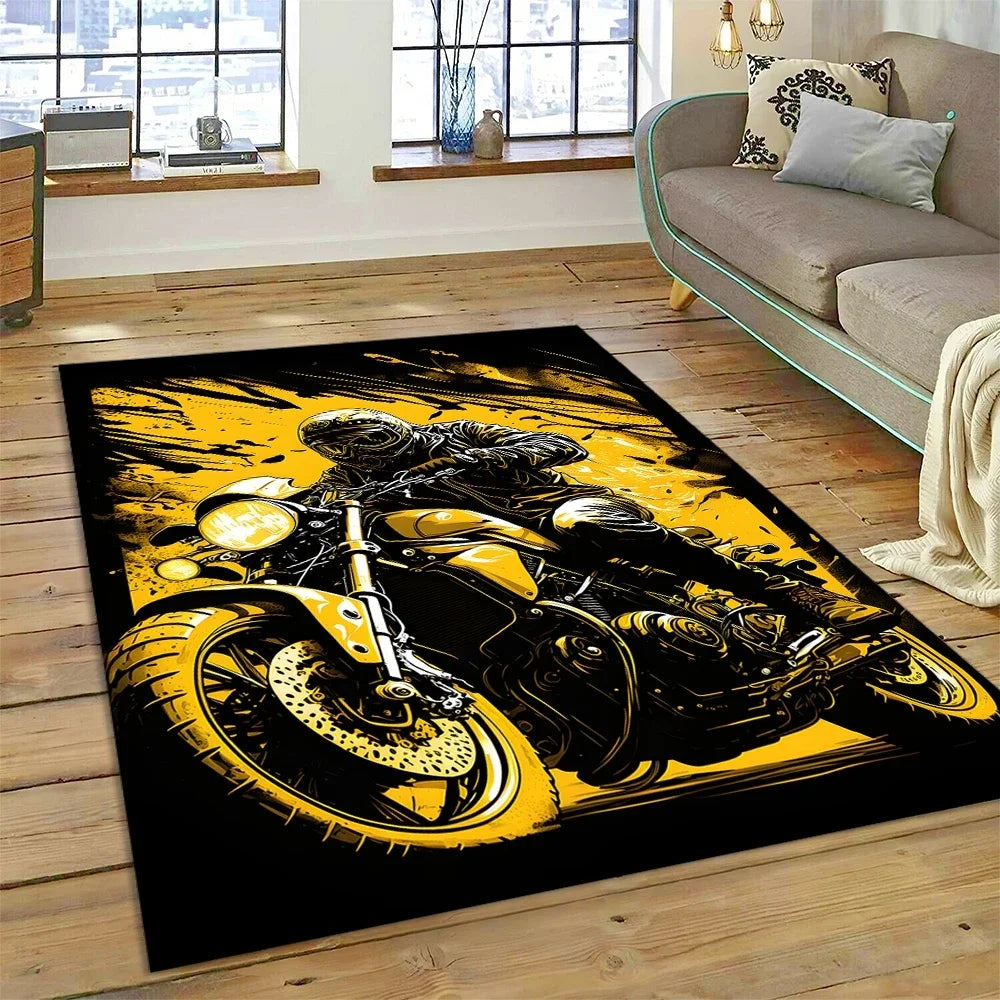 Motocross Modern retro Motorcycle Carpet Rug for Bedroom Living Room Home Sofa Decoration,Children Game Large Decor Floor Mat