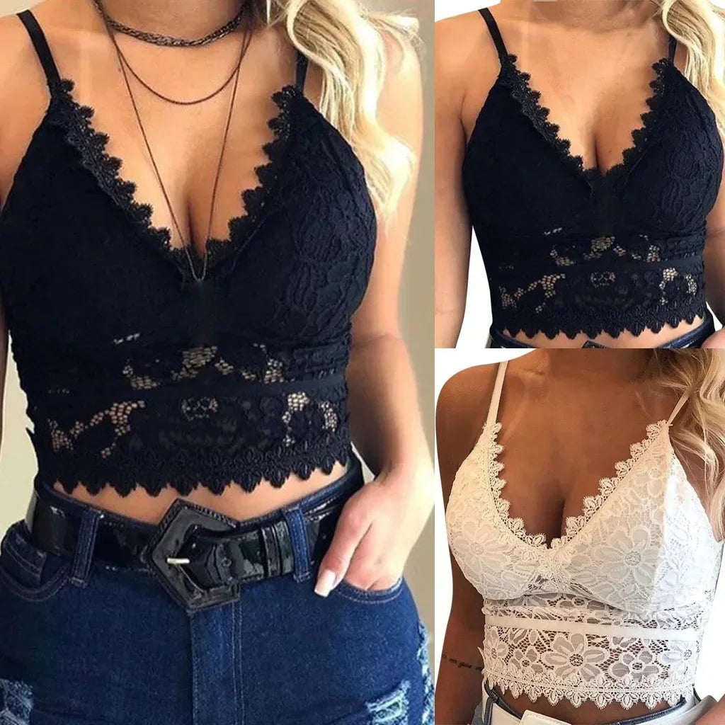 Floral Bralette Lace Bras Push Up for Women Sexy Lingerie Corset Camis Vest Underwear Wire Free Sheer Summer Crop Top Lingerie