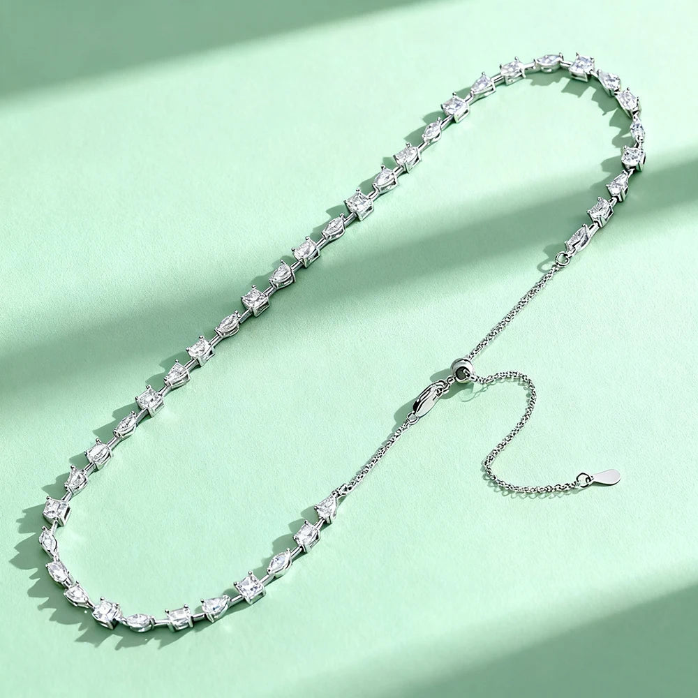 Certified Moissanite Tennis Necklace for Women Marquise/Oval/Pear Cut Lab Diamond S925 Silver Chokers Necklaces Wedding Jewelry