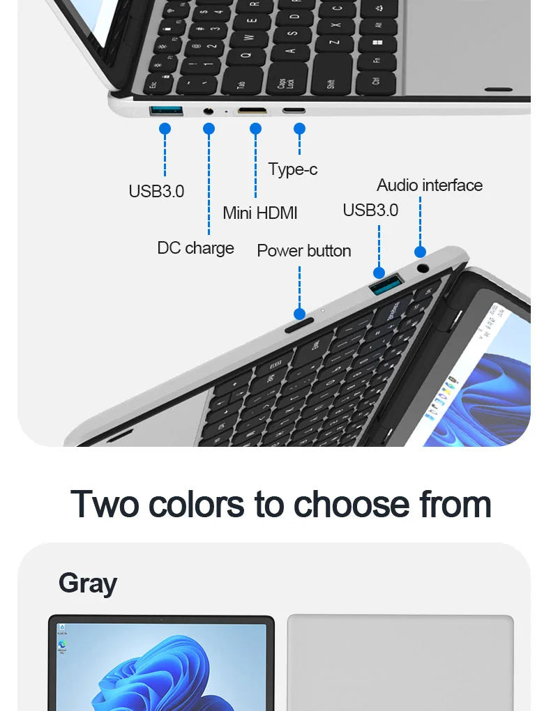 CRELANDER Mini Yoga Laptop 10.95"Touch Screen DDR4 16GB M2 SSD Backlit Keyboard 360° Flipable Windows 11 Laptops PC Tablet