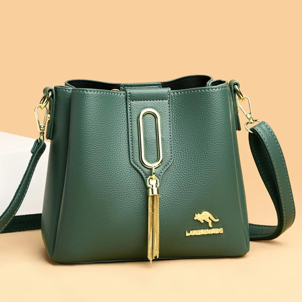 Luxury Hand bags For Women High Quality Pu Leather Three layers Ladies Shoulder Crossbody Bag Bucket Tassel Commuting Sac A Main