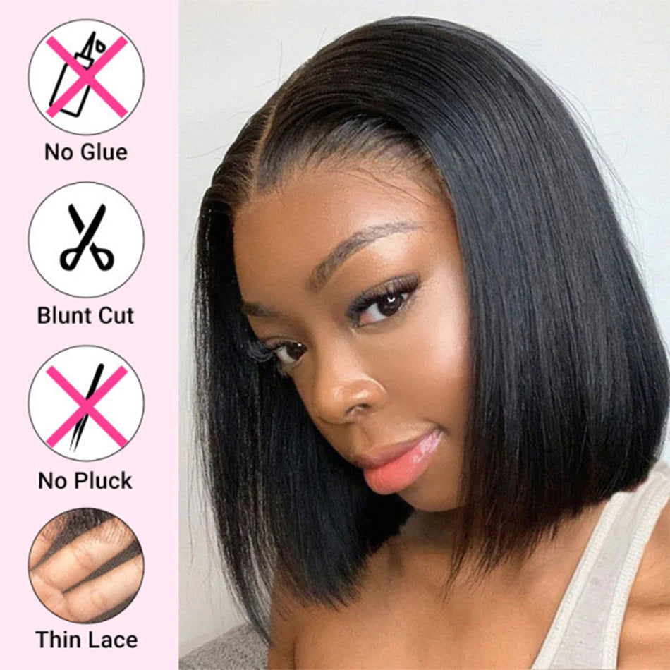 2026 new Bone Straight Short Bob Wigs Glueless Human Hair Wigs Transparent Lace Frontal Wig for Women Pre Plucked
