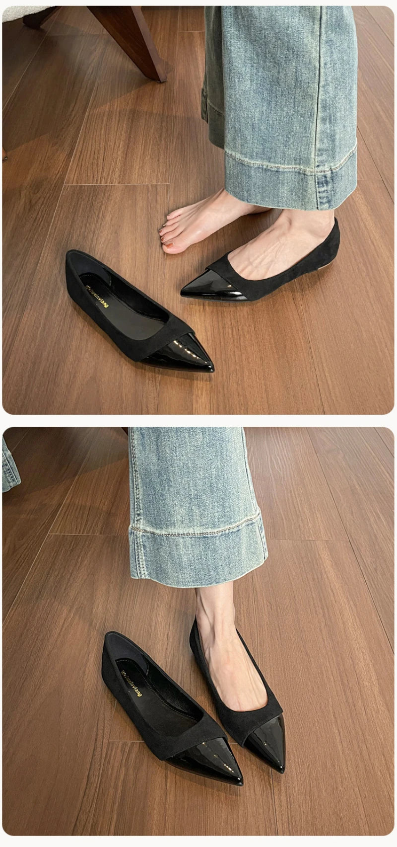 Women French Pointed Toe Flat Shoes Summer Fairy Style Patchwork Casual Shoes Elegant Shallow Footwear Matching Dresses Daily
