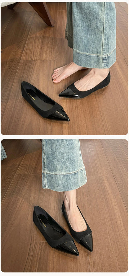 Women French Pointed Toe Flat Shoes Summer Fairy Style Patchwork Casual Shoes Elegant Shallow Footwear Matching Dresses Daily