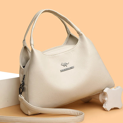New Ladies Soft Leather Handbag Large Capacity Single Shoulder Bag Retro Solid Color Mom Bolsa Luxury Cross-Border Style Bags