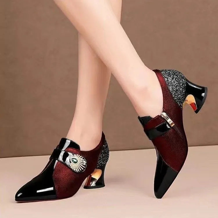 2026 Zapatos De Mujer Women Cute Green Pu Leather Pointed Toe High Heel Shoes Lady Classic Black Office Pumps Sapatos Femininas