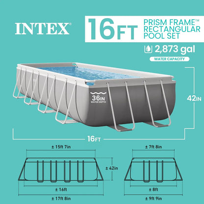 16ft x 3.5ft Above Ground Rectangular Frame Swimming Pool Set & Skimmer, Customized